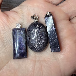 Iolite Pendant, Iolite Crystal, Bloodshot Iolite/Cordierite Pendant, Rainbow Confetti Flash, 925 Sterling Silver Clasp