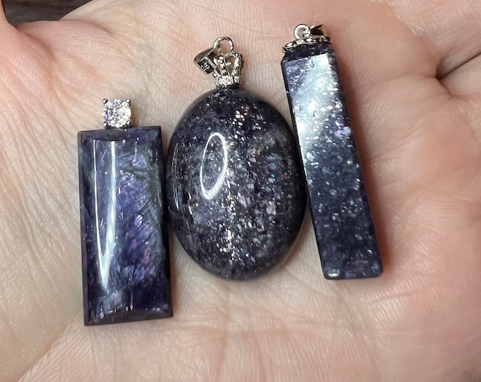 Iolite Pendant, Iolite Crystal, Bloodshot Iolite/Cordierite Pendant, Rainbow Confetti Flash, 925 Sterling Silver Clasp