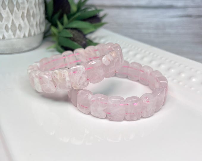 Pink Snowflake Garden Quartz Bracelet, Soft Bangle Bracelet, Inclusion Quartz, Natural White Snowflake Lodolite Quartz, Phantom Crystal