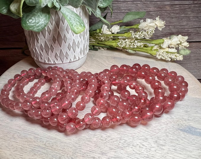 Strawberry Quartz Bracelet, Strawberry Quartz, Stretchy Bracelet, Round Beads, 8-9mm, 10-11mm