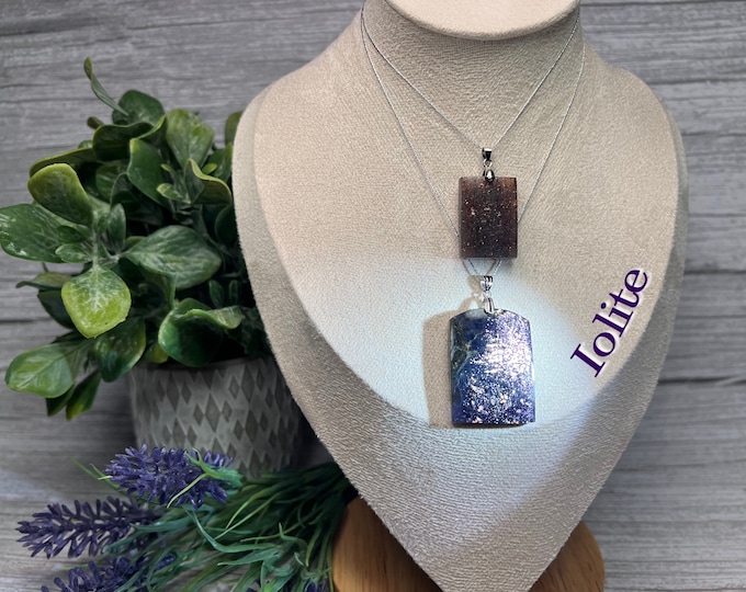 Glittery Iolite Pendant, Iolite Crystal, Cordierite Crystal, 925 Silver Clasp