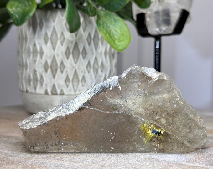 Rutilated Quartz Freeform, Golden Rutile Quartz Freeform, Titanium Quartz Freeform with Rough Edge