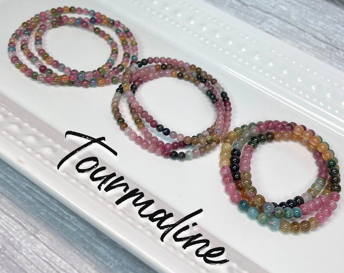 Colorful Tourmaline Wrap Bracelet or 21" Necklace, Rainbow Tourmaline, 4-5mm or 5-6mm Round Beads