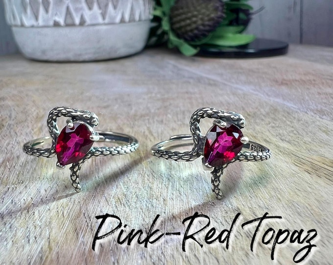 Pinkish Red Topaz Snake Ring, Topaz Crystal Ring, Crystal Snake Ring, 925 Silver Snake Ring Setting, The Stone of Healing and Good Luck