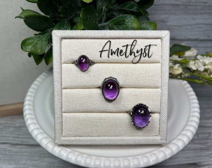 Deep Purple Amethyst Ring, Purple Amethyst Ring, Amethyst Crystal Ring, 925 Sterling Silver Adjustable Band