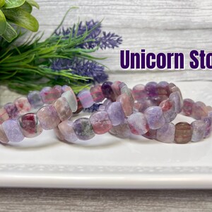 Unicorn Stone Bracelet, Unicorn Stone Soft Bangle Bracelet, Pink Tourmaline Lepidolite Unicorn Crystal Bracelet