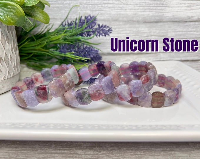 Unicorn Stone Bracelet, Unicorn Stone Soft Bangle Bracelet, Pink Tourmaline Lepidolite Unicorn Crystal Bracelet