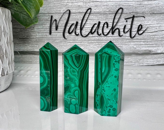 Malachite Tower, Genuine Malachite, Green Crystal Tower, Small Towers, The Stone of Balance, Abundance, Manifestation and Intention (2)