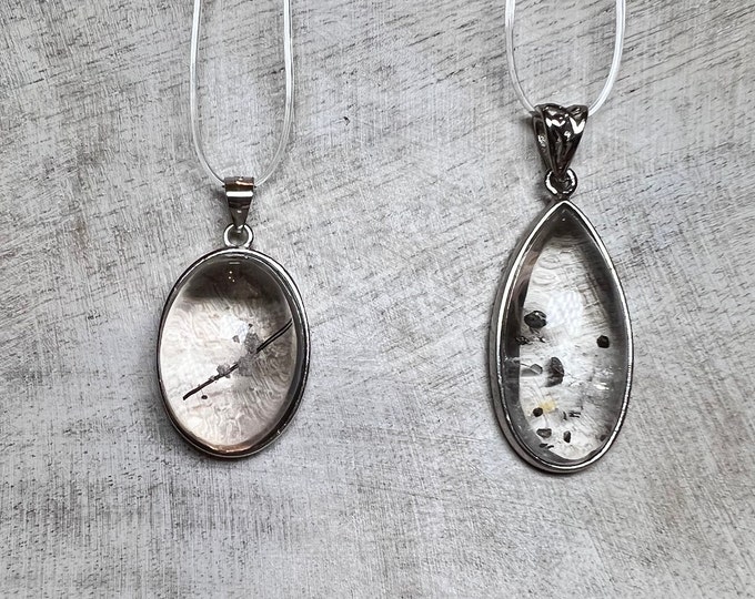 Lodolite Quartz Pendant, Pyrite Inclusion Quartz Pendant, Rutile Inclusion Quartz Pendant, Beautiful Inclusions, 925 Silver Clasp