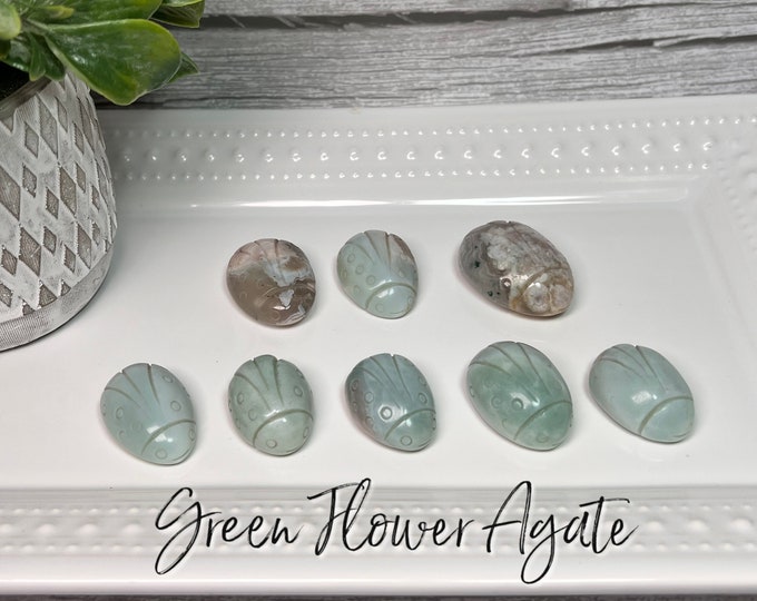 Green Flower Agate Ladybug Carving, Flower Agate Carving, Crystal Ladybug Carving, Green and Pink Flower Agate, Crystal Ladybug Carving