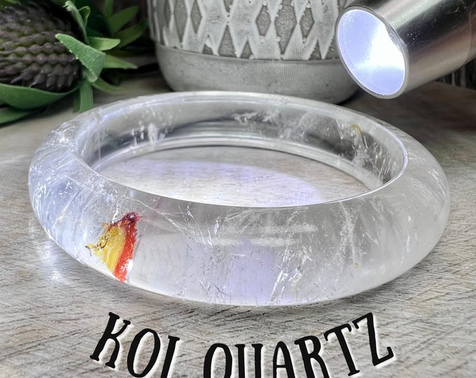 Beautiful Koi Quartz Crystal Bangle Bracelet, Hematoid Golden Healer, Koi Fish Quartz Bangle, Clear Quartz Crystal Bangle Bracelet 57mm
