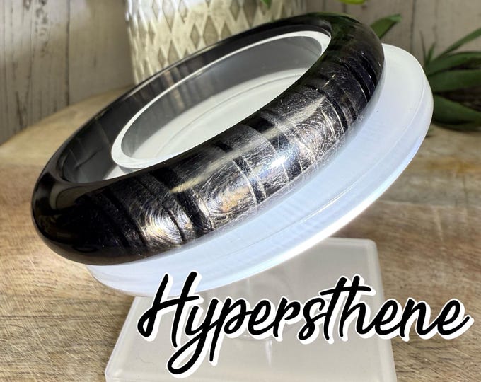 Hypersthene Bangle, Hypersthene Bangle Bracelet, Hypersthene Crystal, Hypersthene Bracelet, Shimmering Silver Sheen