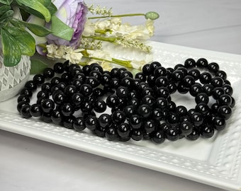 Black Obsidian Bracelet, Black Obsidian with Eyes, Crystal Bracelet, 11-12mm Round Beads