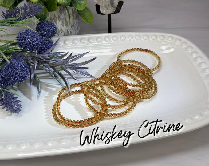 Whiskey Citrine Bracelet, Natural Citrine Bracelet, 4-5mm Round Beads, Stretchy Crystal Bracelet