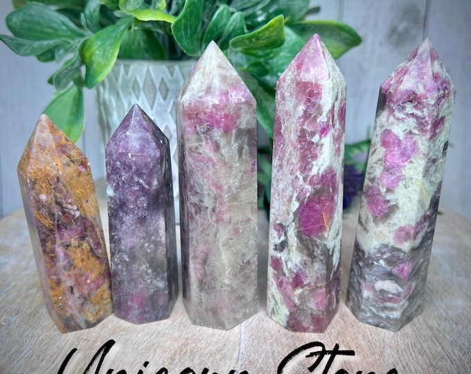 Unicorn Stone Tower, Unicorn Stone Point, Pink Tourmaline, Lepidolite, Purple Mica, Quartz (6)