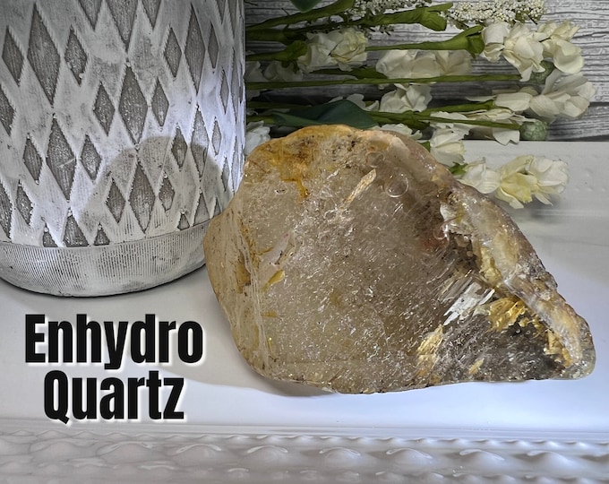 Enhydro Quartz Rough Stone with 1 Polished Side, Bubble Quartz, 2 Moving Bubbles!