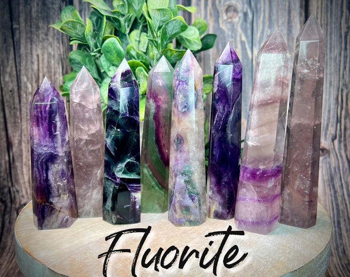 Fluorite Crystal Tower, Purple Fluorite Tower, Rainbow Inclusions