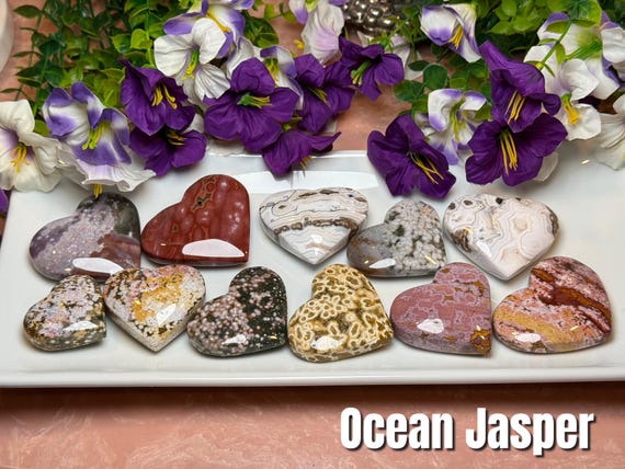 Ocean Jasper Hearts, Colorful Ocean Jasper Heart Palms