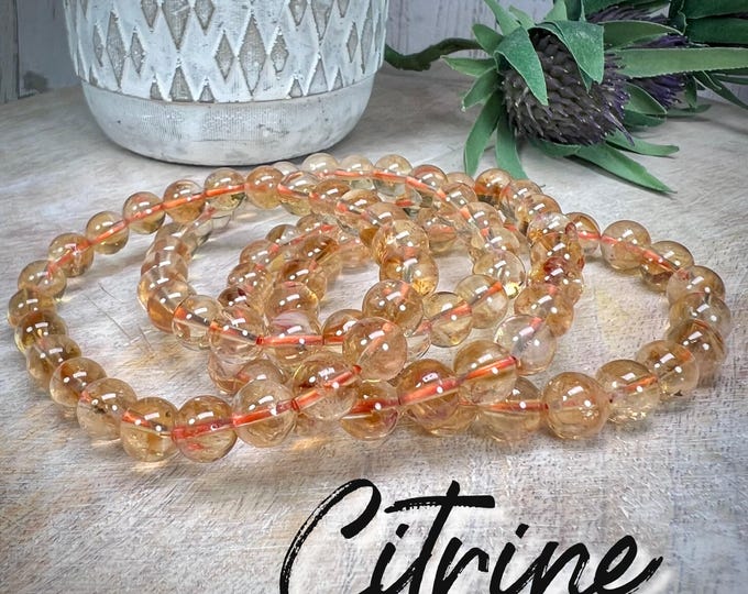 Beautiful Natural Citrine Bracelet, Citrine Crystal Bracelet, 7-8mm Round Beads