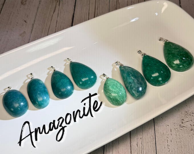 Amazonite Pendant, Old Mine, Large Crystal Pendant, s925 Silver Clasp, Stone of Success