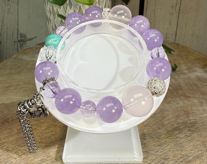Lavender Amethyst + Star Rose Quartz + Amazonite + Clear Quartz Crystal Bracelet, DIY Crystal Bracelet, Copper Accent Chain & Beads (LLB31)