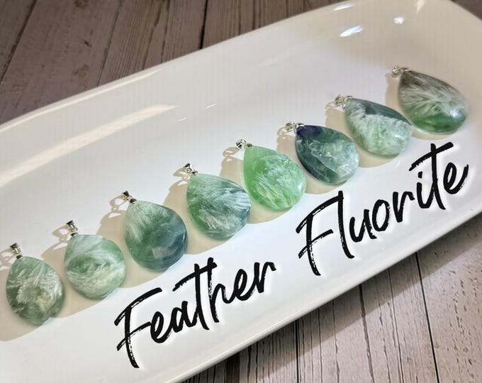 Feather Fluorite Pendant, Various Sizes, s925 Clasp, Stone of Lightness and Release