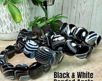 Black Sardonyx Soft Bangle Bracelet, Black and White Banded Agate Bracelet, Banded Agate Bracelet