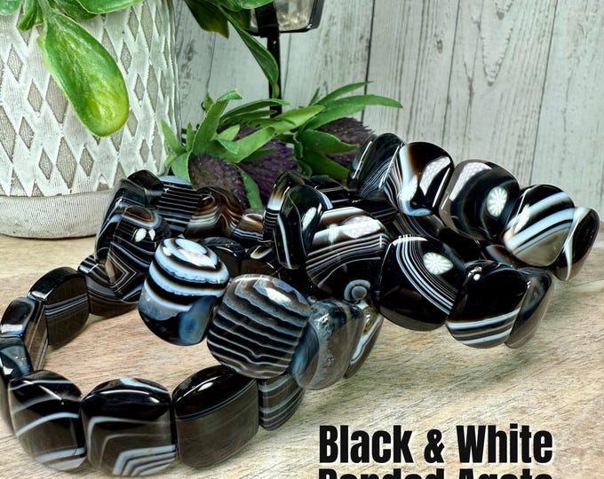 Black Sardonyx Soft Bangle Bracelet, Black and White Banded Agate Bracelet, Banded Agate Bracelet