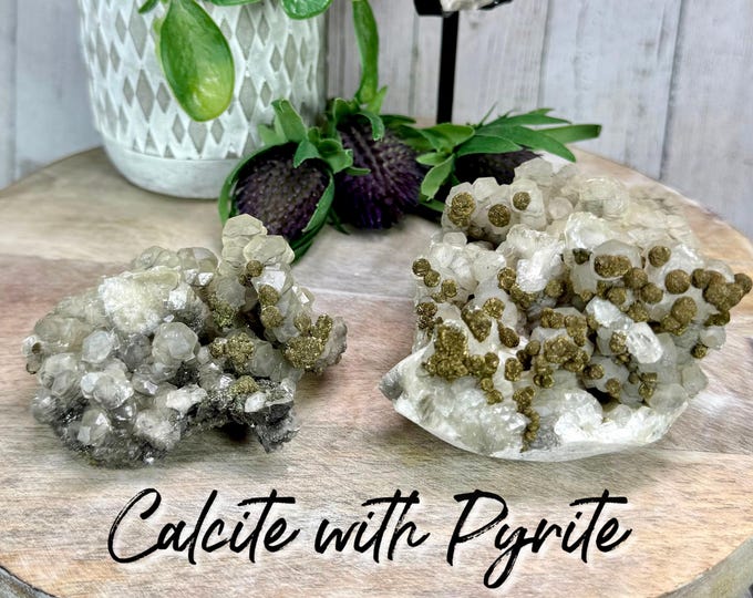 Calcite Specimen with Pyrite Flowers, Calcite with Pyrite Raw Stone, Calcite Crystal