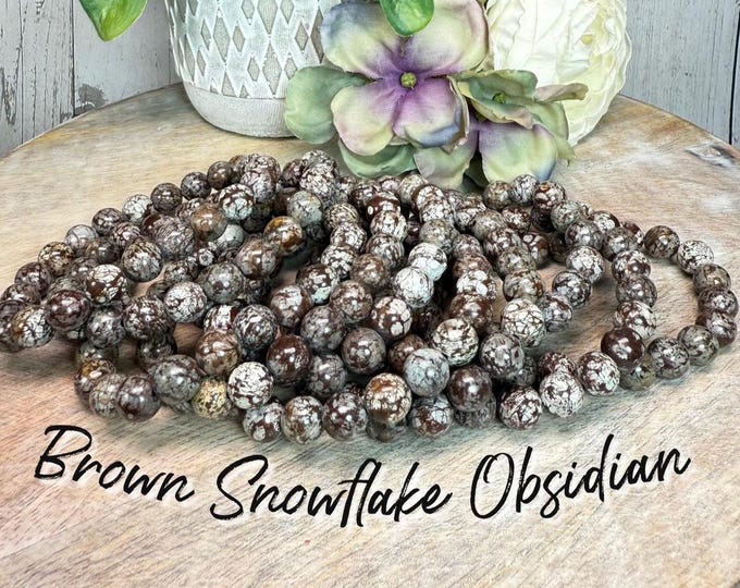Brown Snowflake Obsidian Bracelet, Coffee Brown Snowflake Obsidian, 8.5mm Round Beads