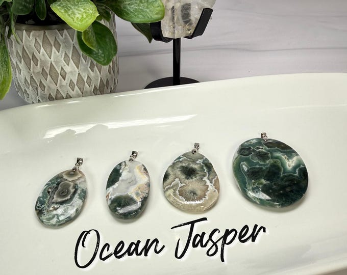 8th Vein Ocean Jasper Pendant, OJ Crystal Pendant, 925 Sterling Silver Clasp