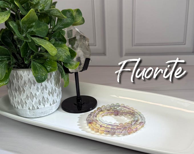 Candy Fluorite Wrap Bracelet or 22" Necklace, Light Pastel Colors Fluorite Necklace or Bracelet, Elastic String, 8mm Round Beads