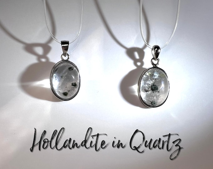 Hollandite Quartz Pendant, Clear Quartz with Hollandite, Sea Urchin Quartz, Star Hollandite, 925 Sterling Silver