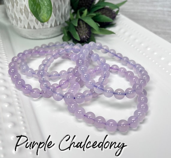Purple Chalcedony Bracelet, Chalcedony Crystal Bracelet, 8mm Round Beads