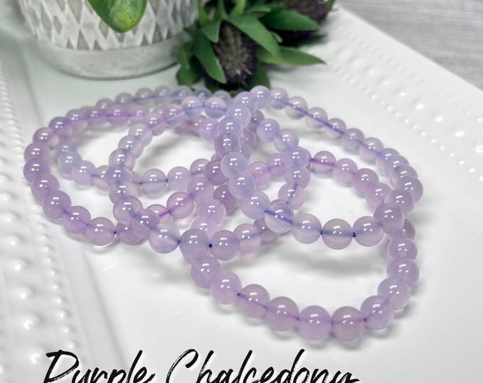 Purple Chalcedony Bracelet, Chalcedony Crystal Bracelet, 8mm Round Beads