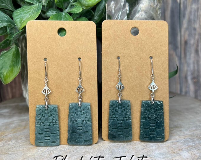 Beautiful Blue Water Jadeite Dangle Flower Earrings, Blue Water Jade Earrings, 925 Silver