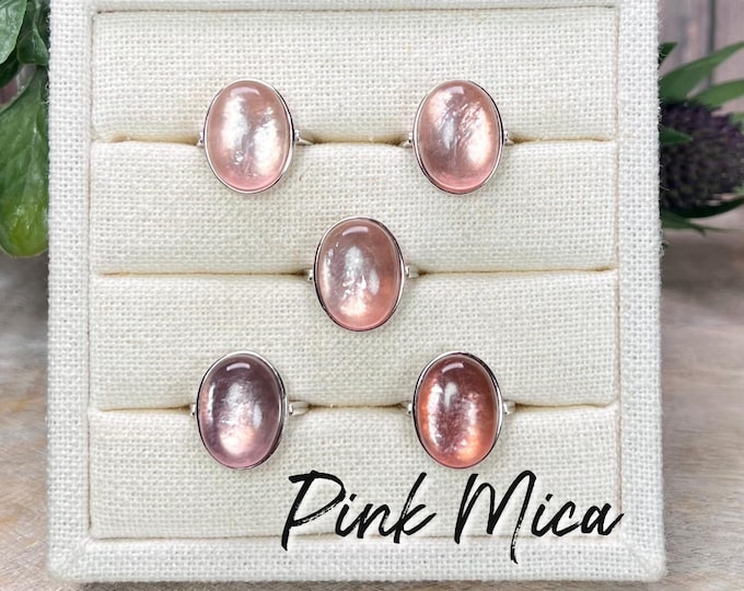 Beautiful Pink Mica Ring, Gemmy Pink Lepidolite Ring, Flashy Mica Crystal Ring, 925 Silver Adjustable Ring