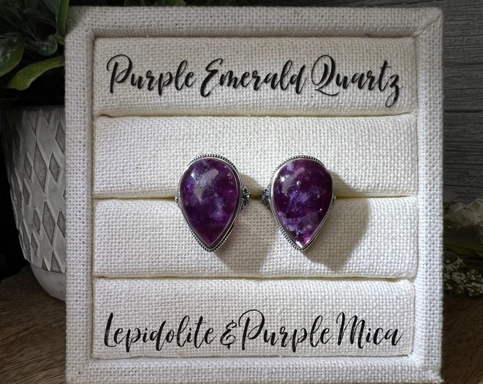 Beautiful Purple Emerald Quartz Ring, Purple Lepidolite with Flashy Mica, Lepidolite with Mica Crystal Ring, 925 Silver Adjustable Ring