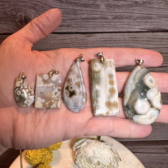 Orbicular Ocean Jasper Crystal Pendant *various shapes* 925 Sterling Silver Clasp