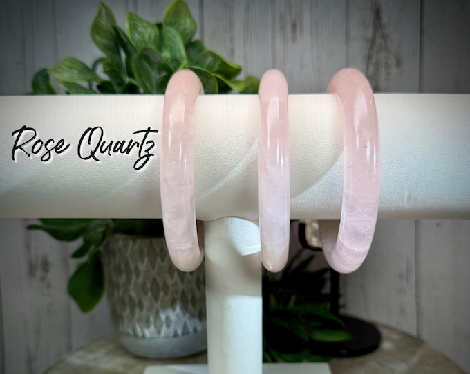 Rose Quartz Bangle, Rose Quartz Bangle Bracelet, Pink Crystal Bangle Bracelet (RQ8)