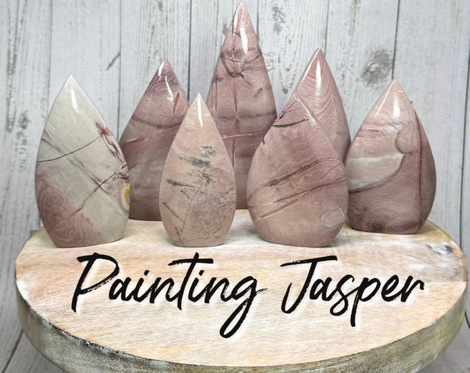 Painting Jasper Carving, Pink and Purple Painting Jasper Freeform Flame, Picture Jasper, Landscape Jasper, Scenic Jasper
