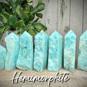 Druzy Hemimorphite Tower, Hemimorphite Crystal Tower, Creativity - Communication - Peace (Set4)