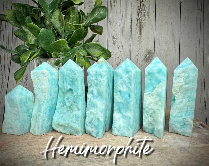 Druzy Hemimorphite Tower, Hemimorphite Crystal Tower, Creativity - Communication - Peace (Set4)