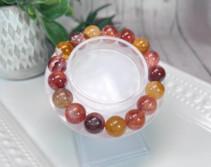 Fire Quartz and Golden Healer Bracelet, Golden Healer, Fire Quartz, 12mm Large Round Beads