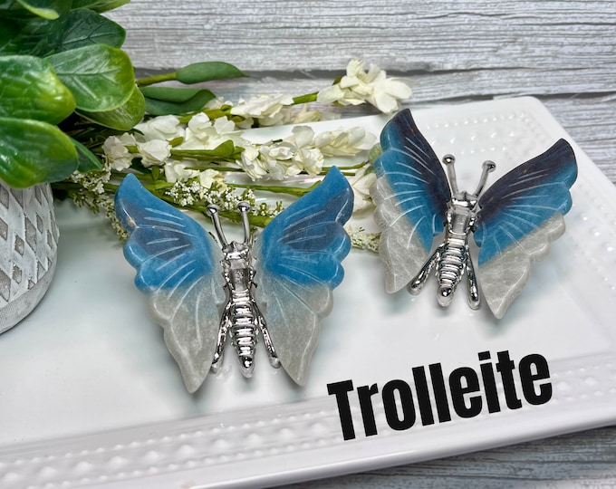 Beautiful Trolleite Butterfly, Trolleite Butterfly Wings on Silver Metal Body, Guardian and Protective Crystal