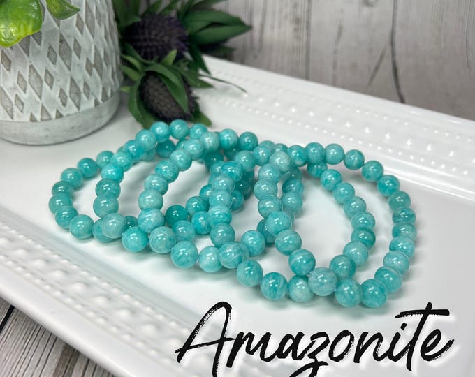 Natural Amazonite Bracelet, 9mm Round Bead Bracelet - Stone of Success and Abundance
