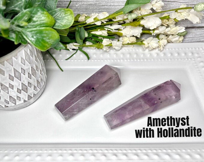 Amethyst with Hollandite, Amethyst Wand, Hollandite, Urchin Quartz, Purple Crystal Wand