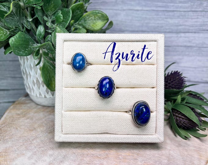 Beautiful Blue Azurite Ring, Azurite, Blue Green Crystal, Stone of Heaven, 925 Silver Adjustable Ring Setting (3)