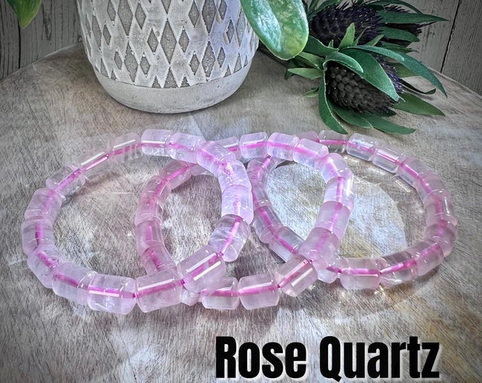 Rose Quartz Bracelet, Cylinder Beads Crystal Bracelet, Pink Crystal Bracelet, Stone of Unconditional Love