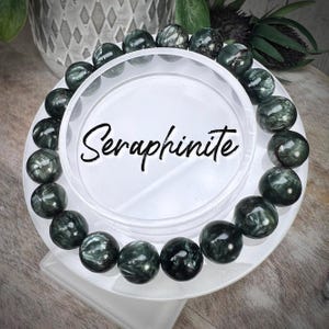 Seraphinite Bracelet, 10mm Round Bead, Natural Genuine Seraphinite Crystal Bracelet, Seraphinite Gemstone Bracelet, Healing Crystals